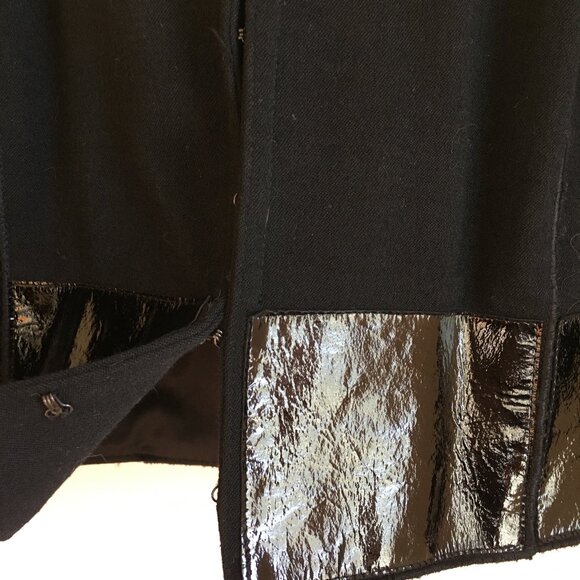 90s Vintage Virgin Wool + Patent Leather Cropped Black Blazer Jacket - Picture 8 of 15